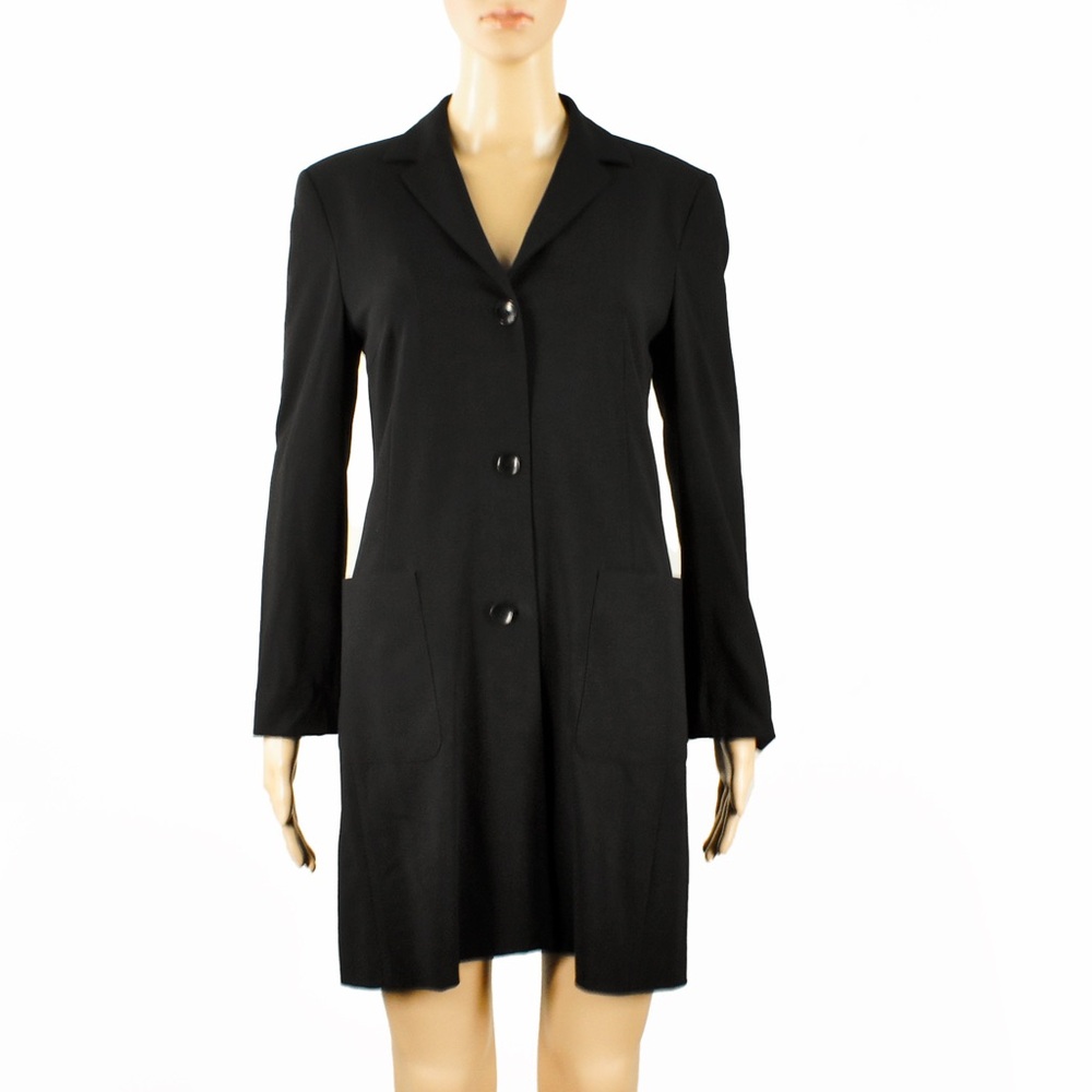 Vintage Laurel by Escada Black Wool Blend Lightweight Long Jacket